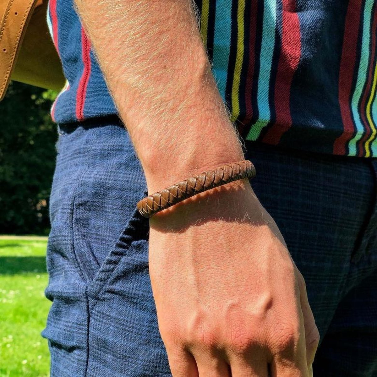 USB Leren Gevlochten USB Type C armband Donkerbruin