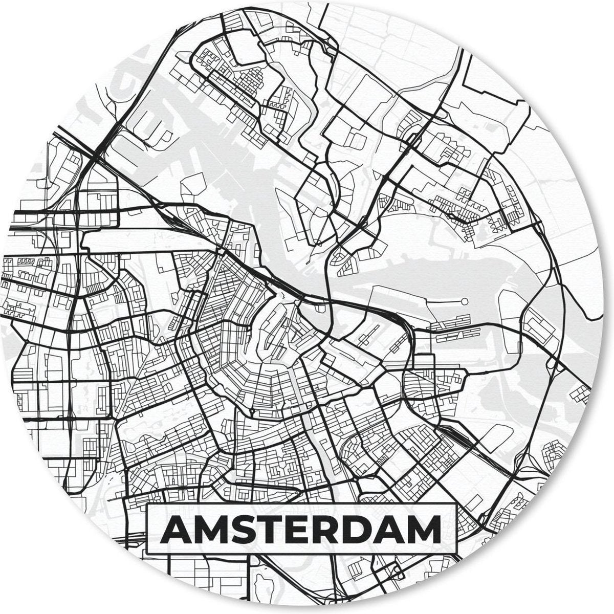 Muismat - Mousepad - Kaart - Amsterdam - Zwart - Wit  - 20x20 cm