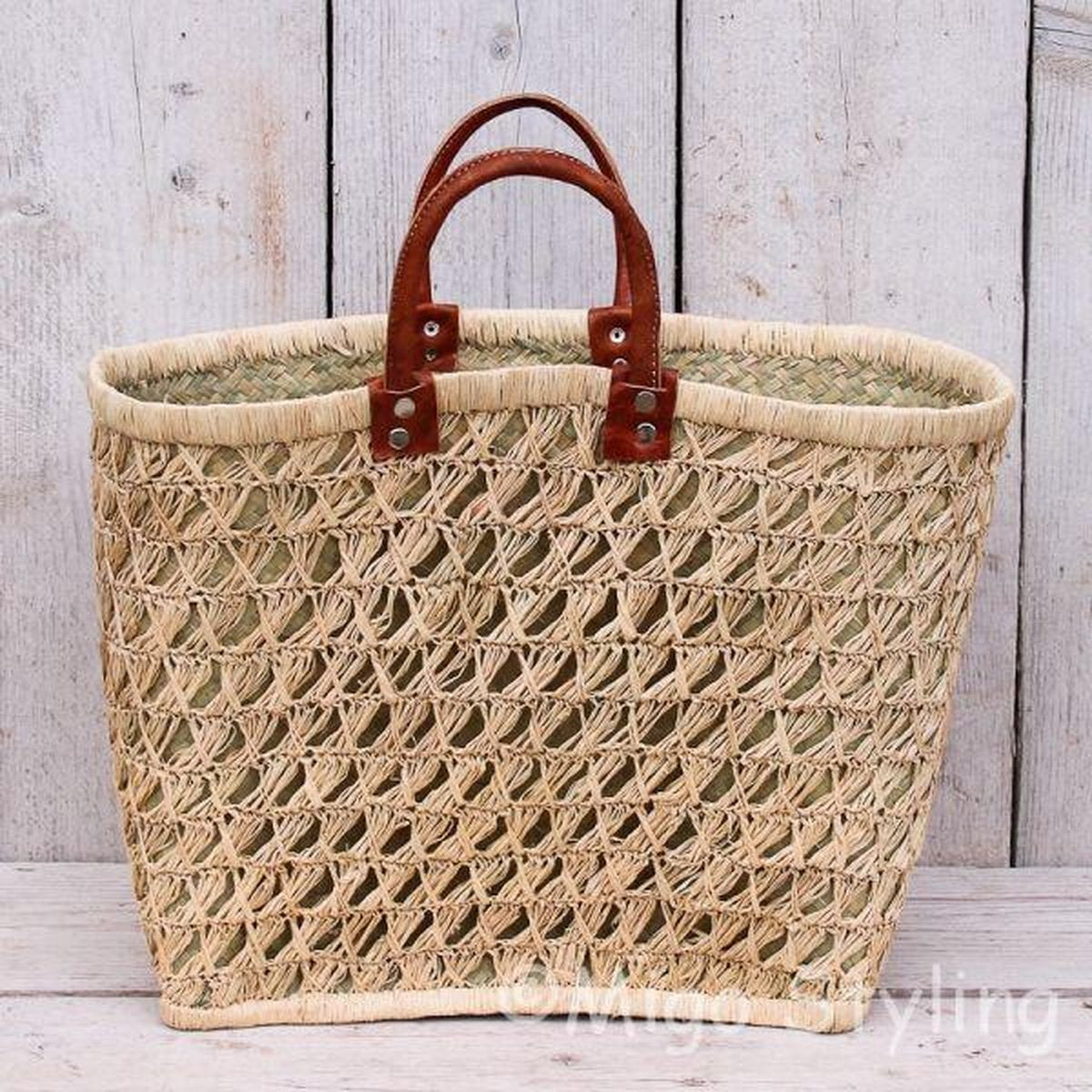 Ibiza Style Boodschappentas - Mandtas - Boodschappenmand - Strandtas - Gevlochten natuurlijke Fairtrade tas