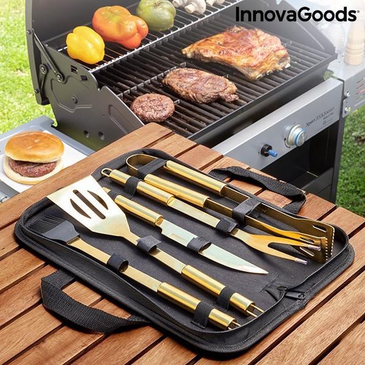 Luxe koffer met barbecuegereedschap BBQase InnovaGoods - Bbq accesoires - Bbq koffer - Bbq set - Bbq gereedschap - Bbq set koffer - Barbecue koffer - Bbq kofferset - Bbq gereedschapset koffer - Barbecue set - Bbq accesoires set - Barbecue set