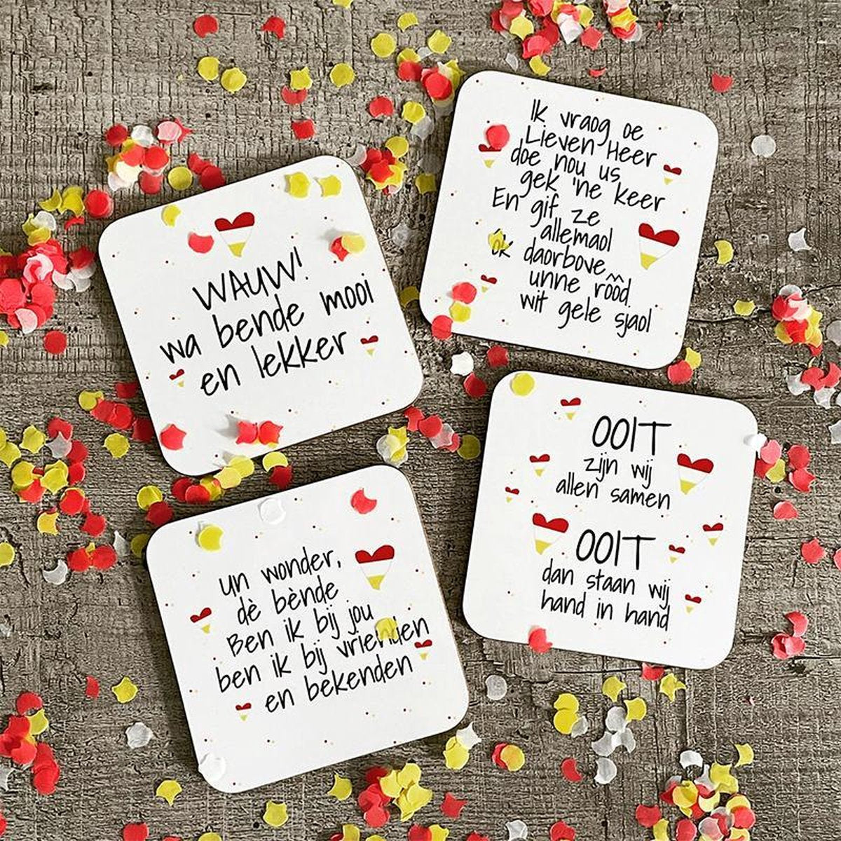 bijStip Oeteldonk Onderzetters - Rood Wit Geel - Vierkant 9cm