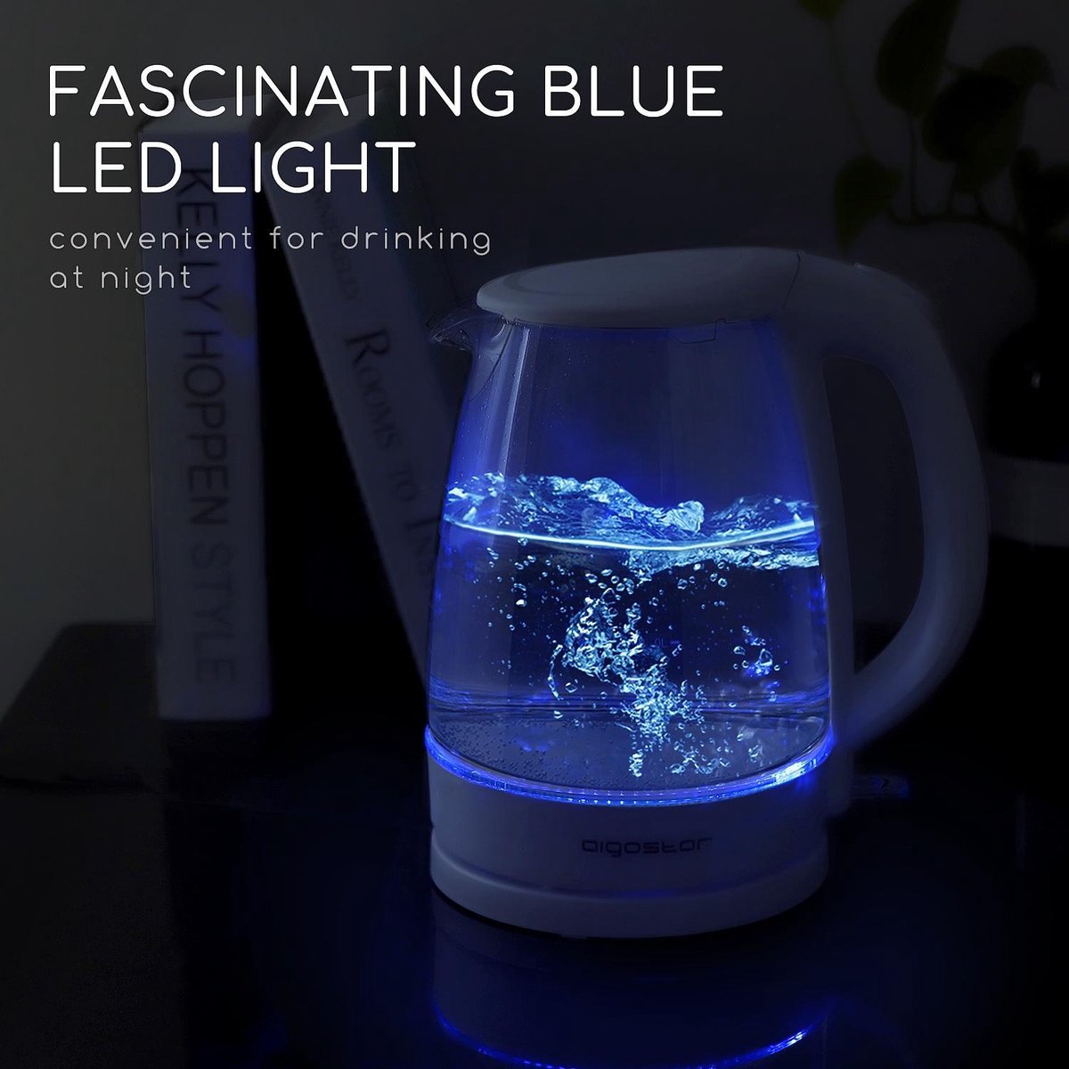 Aigostar Eve 30GON - Glazen Waterkoker met Led verlichting - Wit