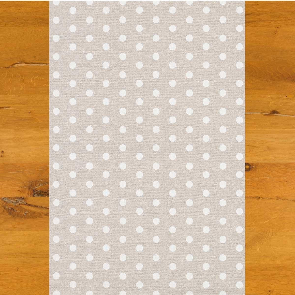 MixMamas Tafelloper Gecoat Stippen Beige/Wit