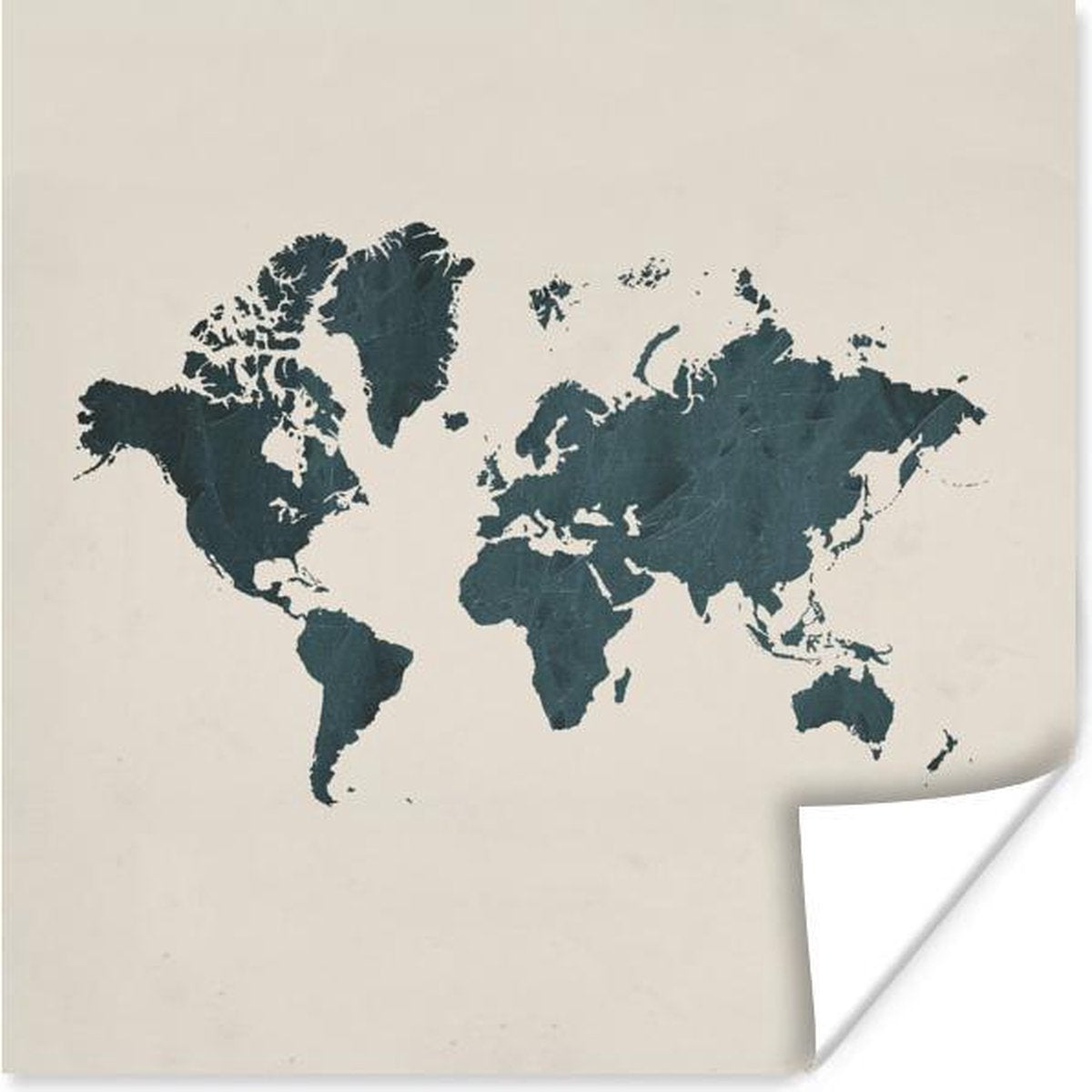 Muurdecoratie - Wereldkaart - Marmer - Blauw - 50x50 cm - Poster