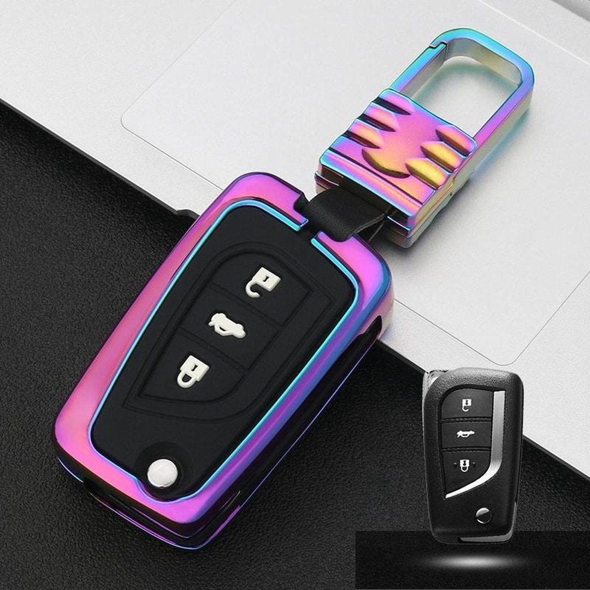 Auto Lichtgevende All-inclusive Zinklegering Sleutel Beschermhoes Sleutel Shell voor Toyota B Stijl Vouwen 3-knop (kleur)