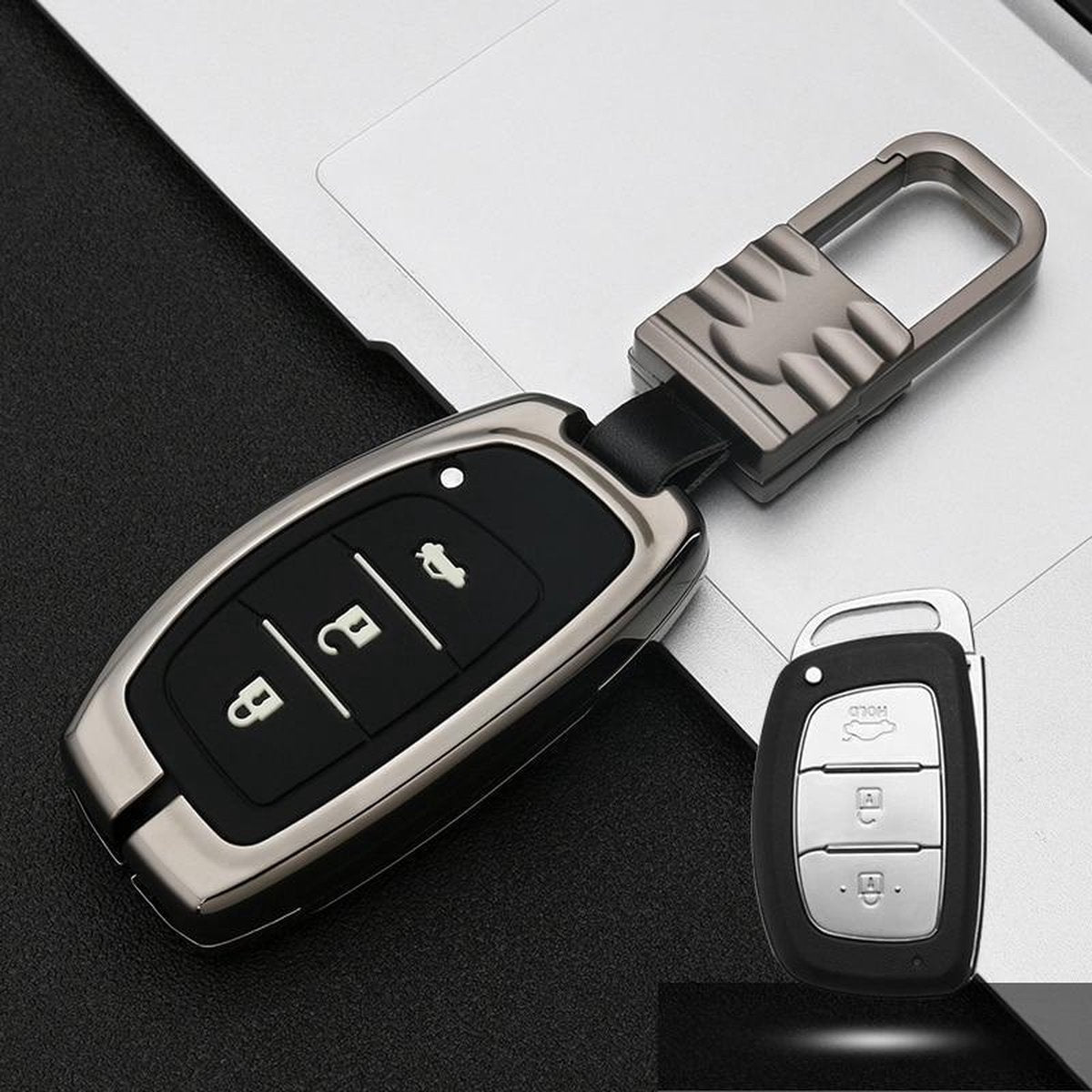 Auto Lichtgevende All-inclusive Zinklegering Sleutel Beschermhoes Sleutel Shell voor Hyundai A Stijl Smart 3-knop (Gun Metal)