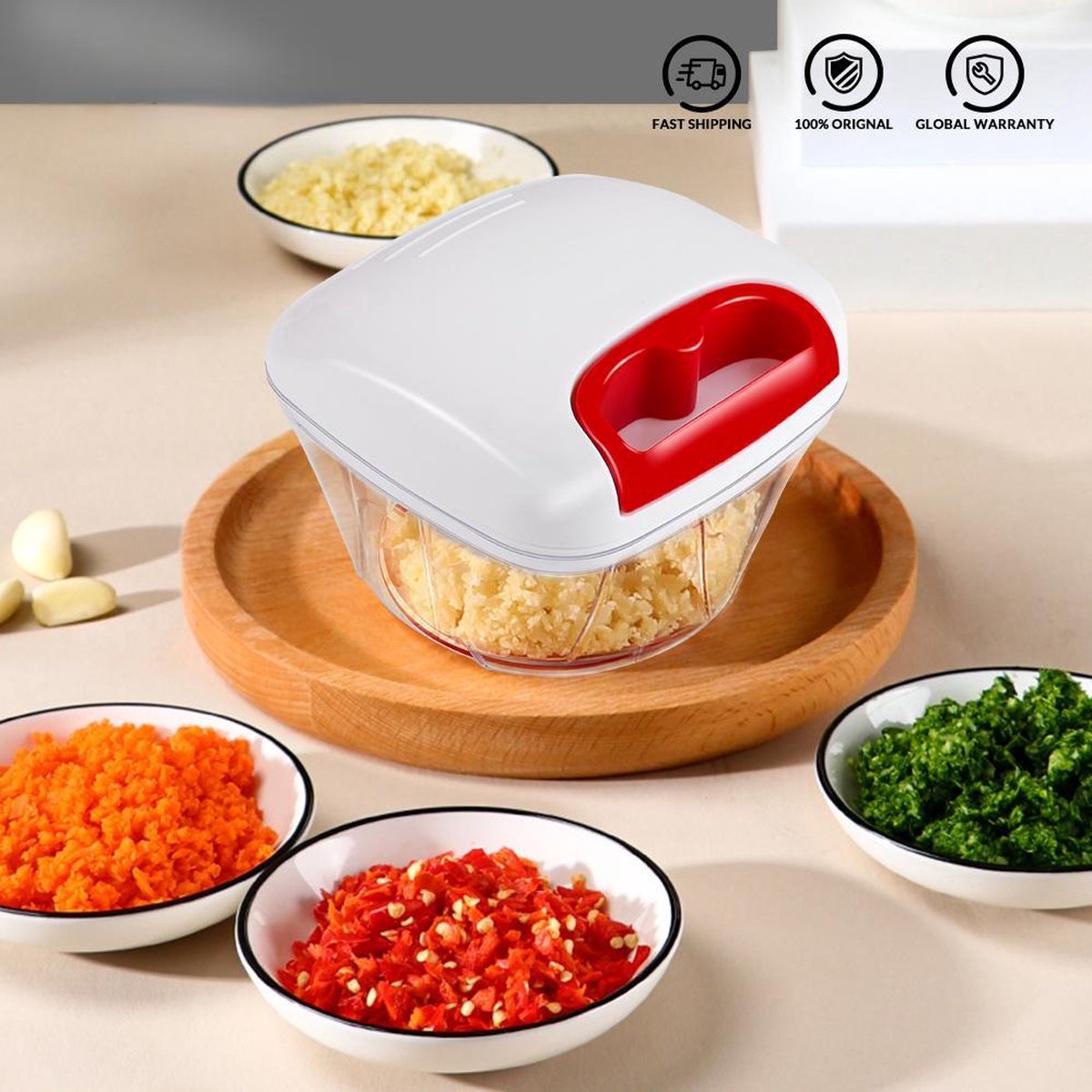 TBG Knoflooksnijder Twist Shredder Slicer Gember Groentesnijder Chopper Rasp Huishoudelijk keukengerei Red