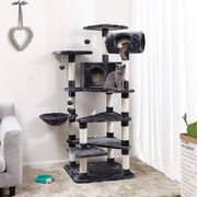 XXL Luxe Katten Krappaal Met Hangmat & Kattenhuisjes - Activity Center - Grote  Krappaal Klimpaal - 165 CM Hoog - Grijs/Zwart