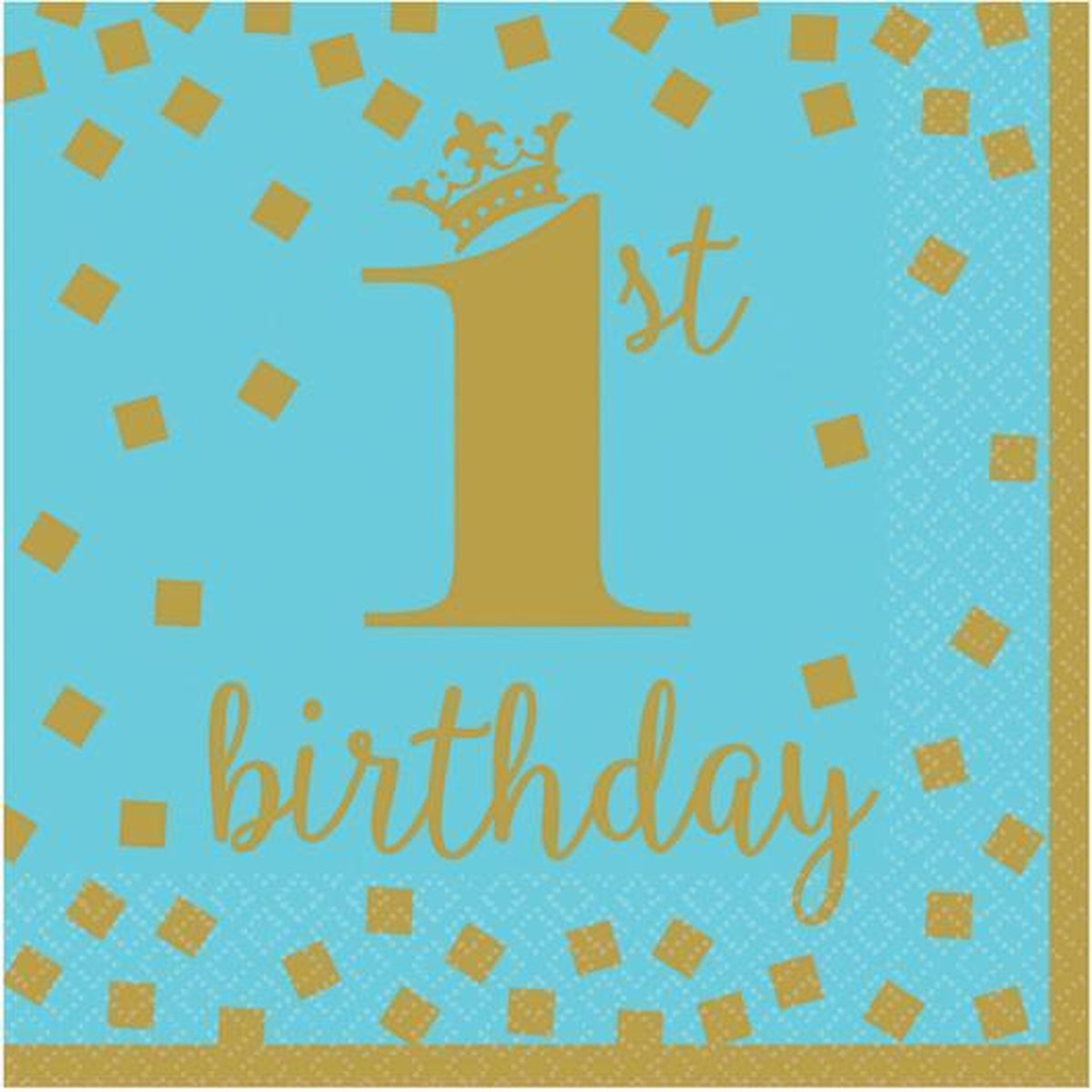 16 Napkins 1st Birthday Blue & Gold 33cm