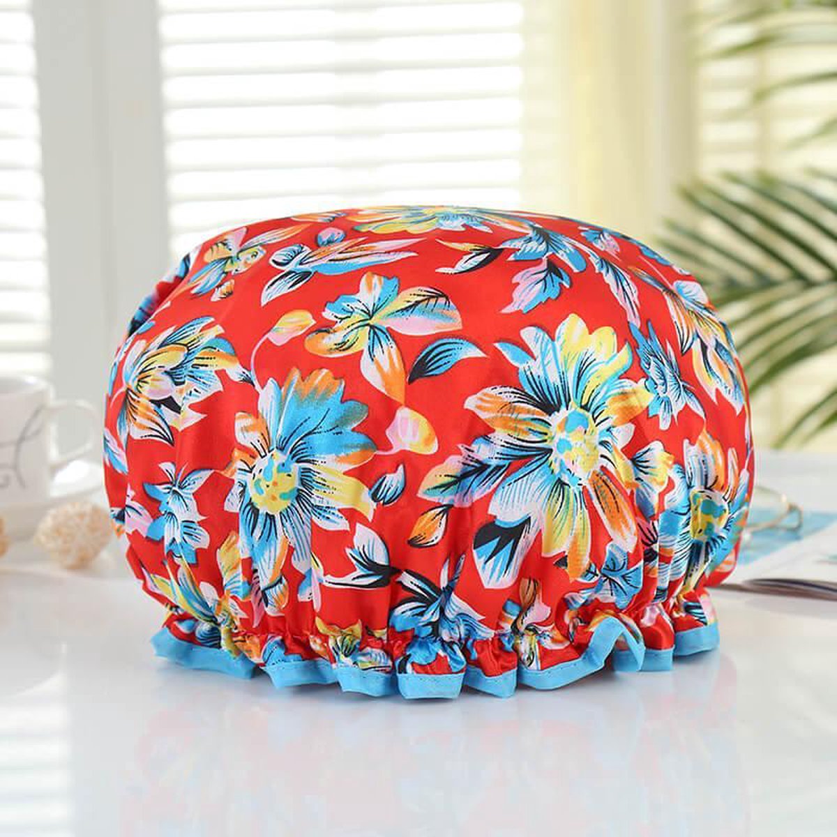 Afabs® XL Extra grote Douchemuts / Shower cap / Douchekapje / Douchecap voor vol haar / krullen / afro - Rood met bloemen