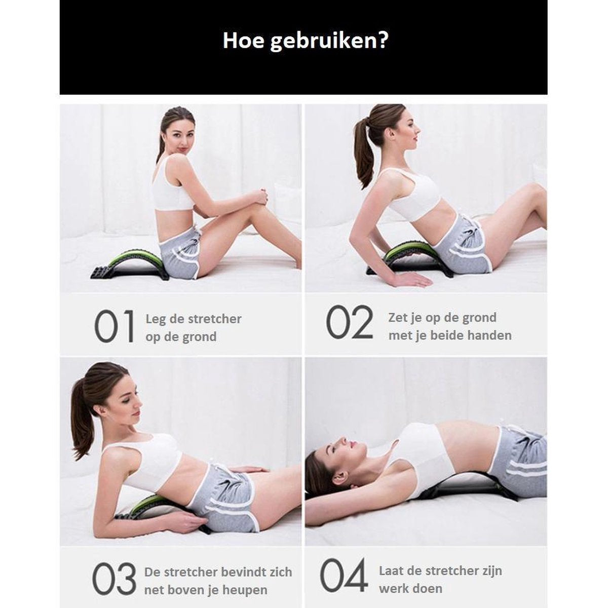 Backstretcher Voor Rugklachten - Comfortabele Back Stretcher met Zachte Massage Pads - Verstelbare Rugstretcher Paars