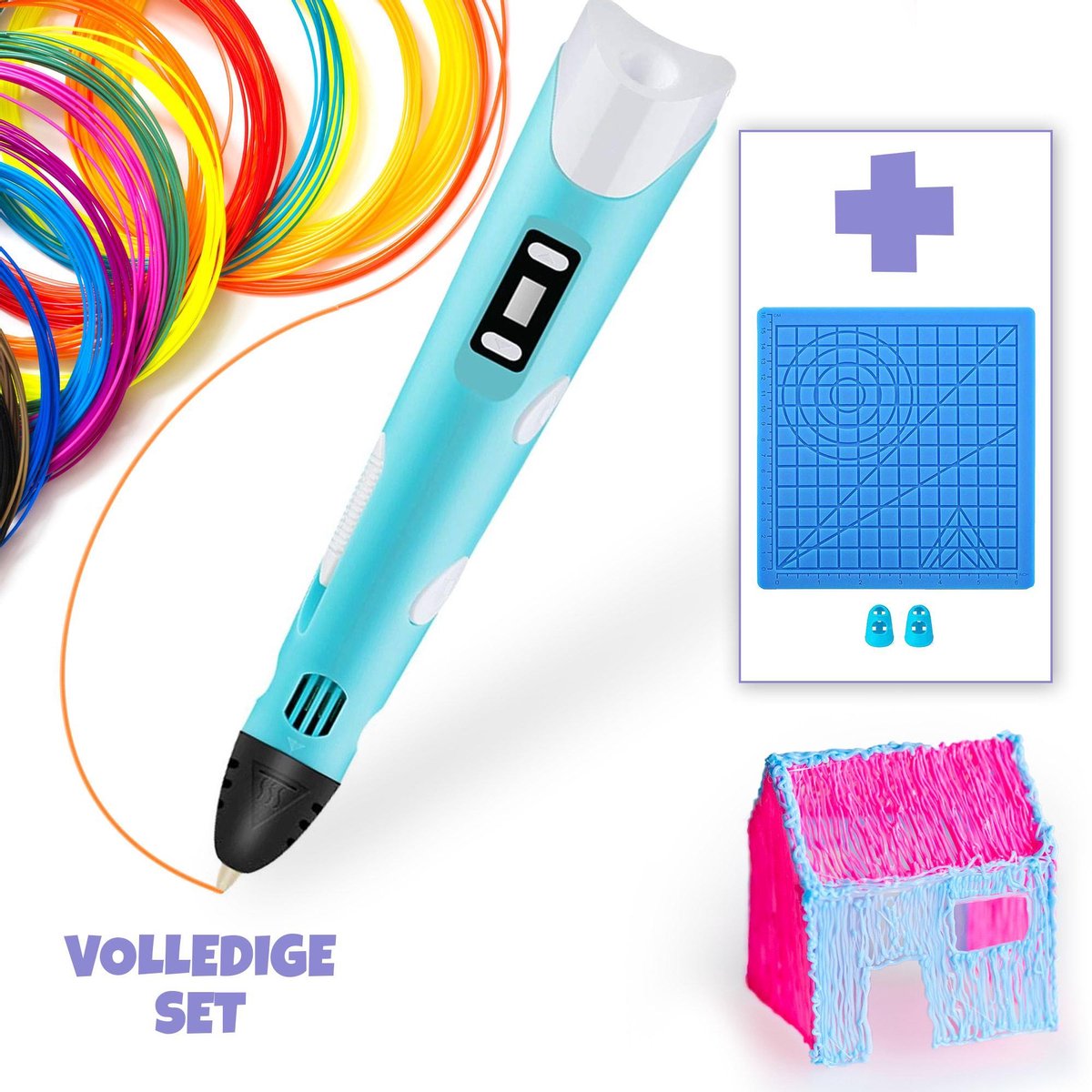 3D Pen - Inclusief 50 Meter Filament + 3D Tekenmat + Vingerbeschermers + 3D-Pen Houder + 10 Stencils - 3D Pen Starterspakket - Blauw