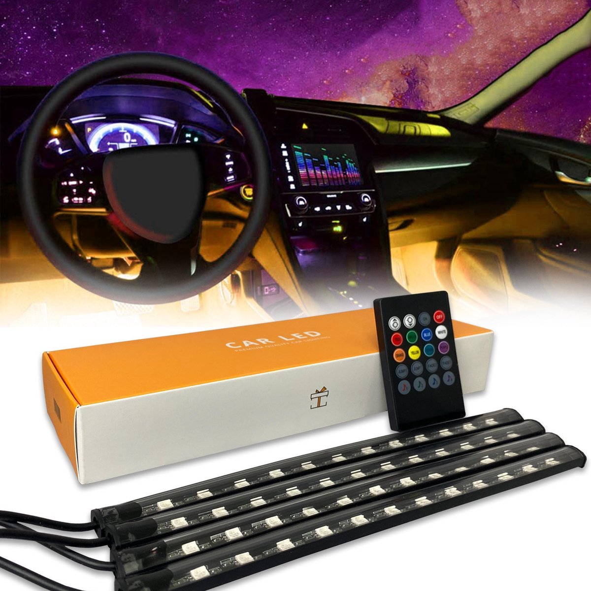 Happyment Auto LED strip deluxe - Auto accessories  - RGB led strip met afstandsbediening - USB plug