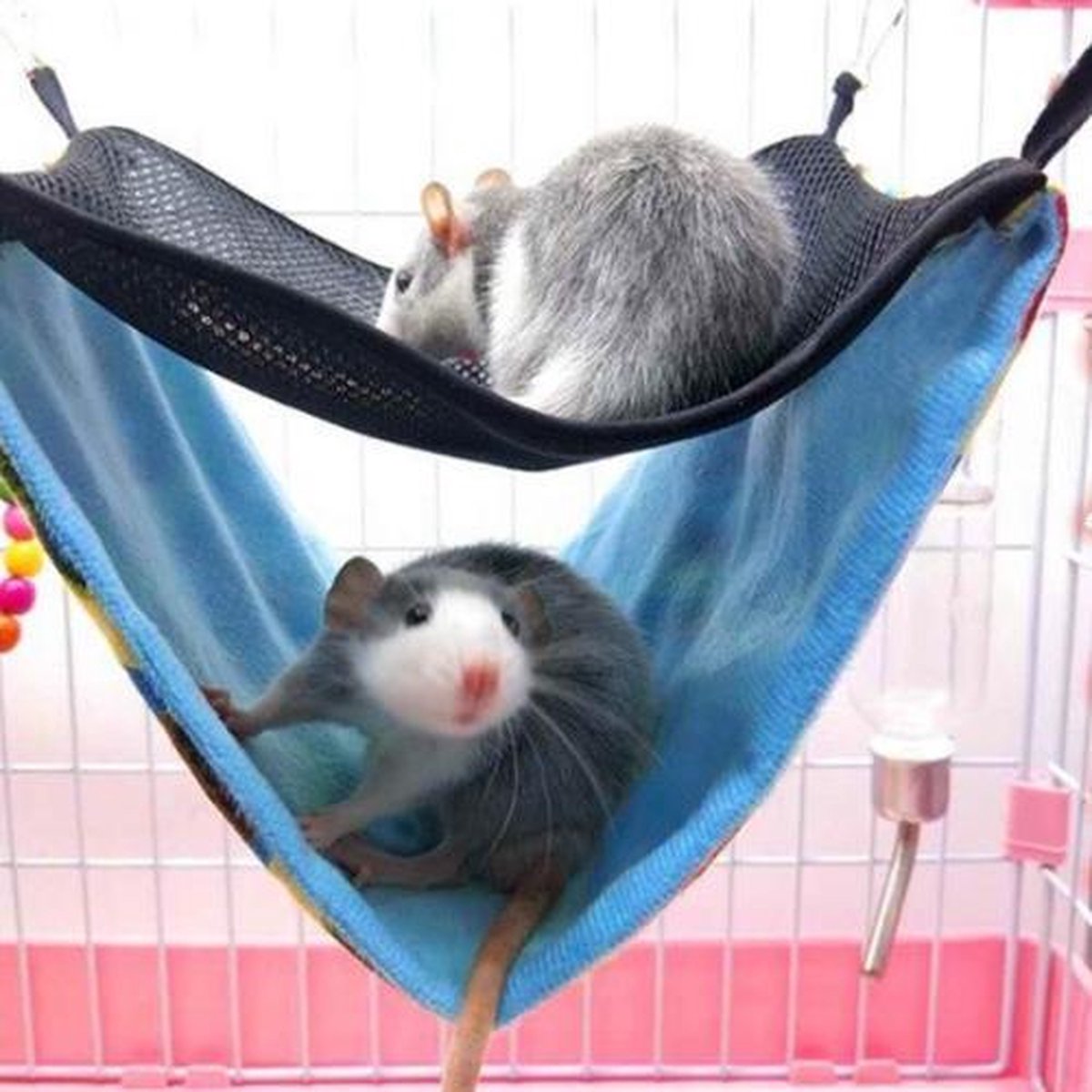 Dierplezier - Knaagdier hangmat - Knaagdier hol - Hamster pels slaapzak ophangsysteem - Hangmat knaagdier- Slaaphuis knaagdier-  Slaapzak knaagdieren 10 x 10 cm