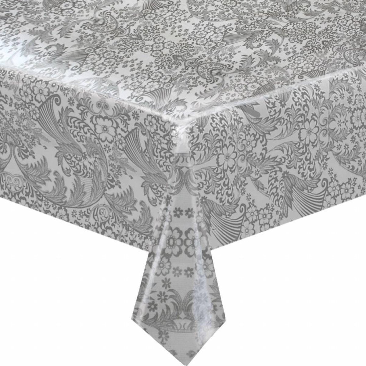 MixMamas Paraiso/Barok Tafelzeil - 120 x 300 cm - Wit / Zilver