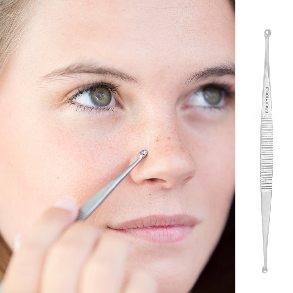 BeautyTools INOX Professioneel Comedonenlepel (drukker) Voor Het Verwijderen Van Mee-eters/ Blackhead remover – Dubbelzijdig - 12 cm (FC-1703)