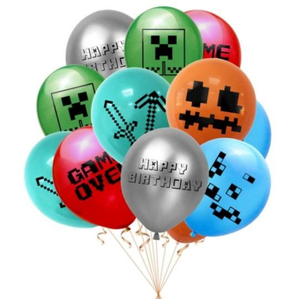 Minecraft-Happy Birthday-Ballon-Latex-set- 12 stuks