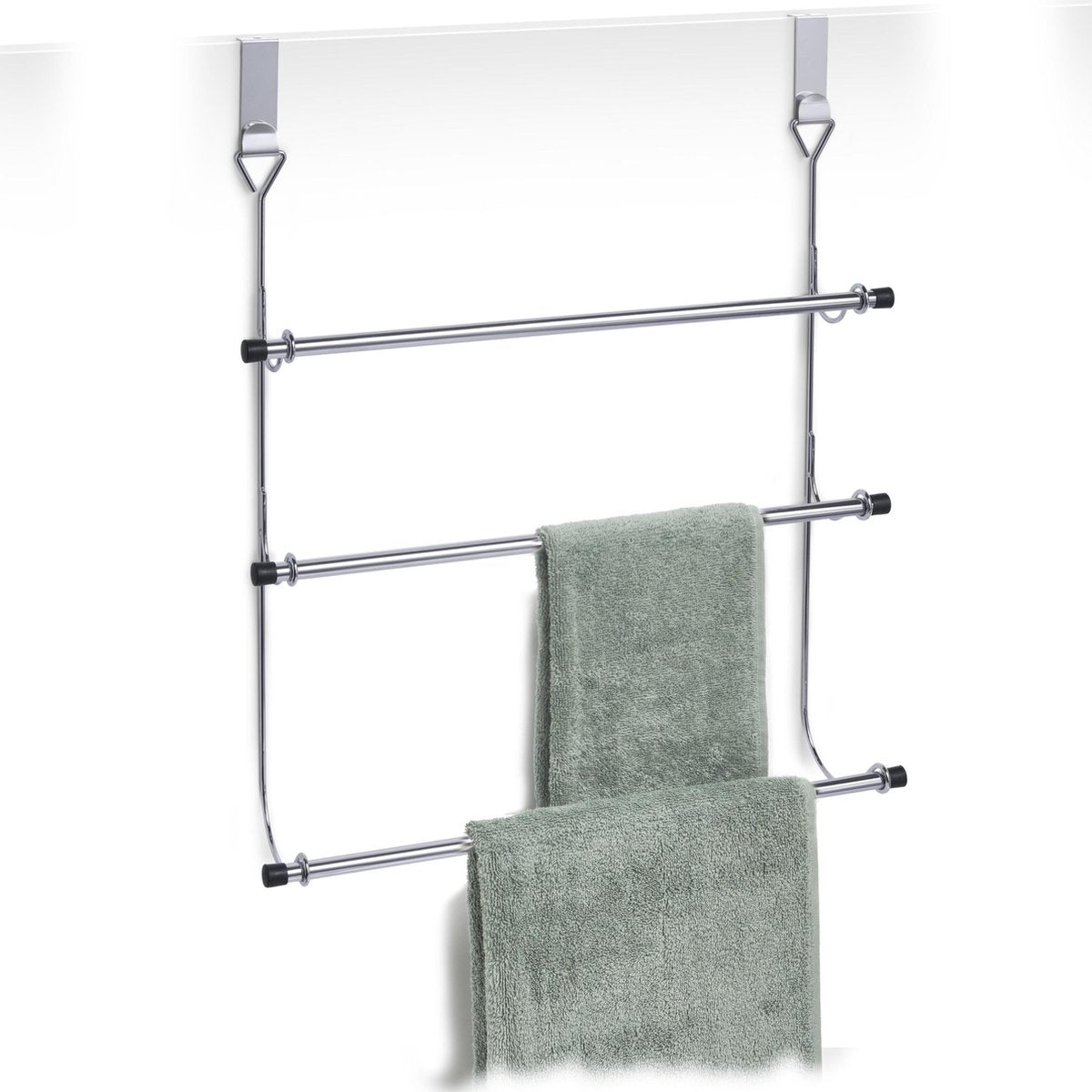 Zilveren badkamerdeur handdoekenrek drie stangen 47 cm - Zeller - Badkameraccessoires - Deurdroogrekken - Handdoeken ophangen - Handdoekrekken