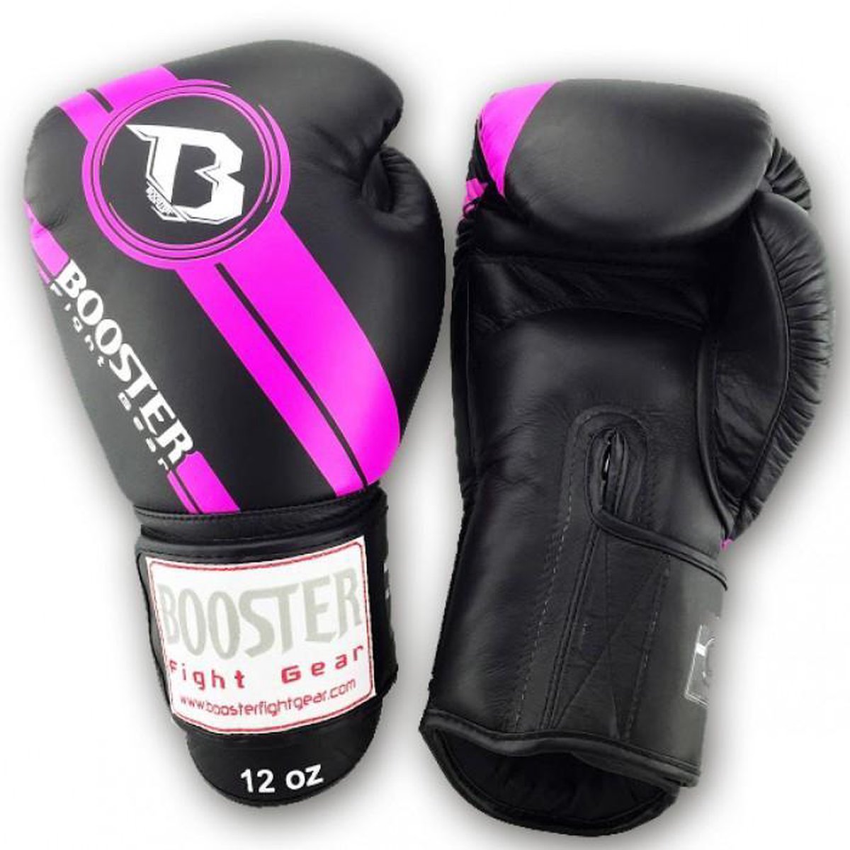 Booster Fight gear -  (kick)bokshandschoenen- Leer  - V3 -  Zwart/Roze 10oz