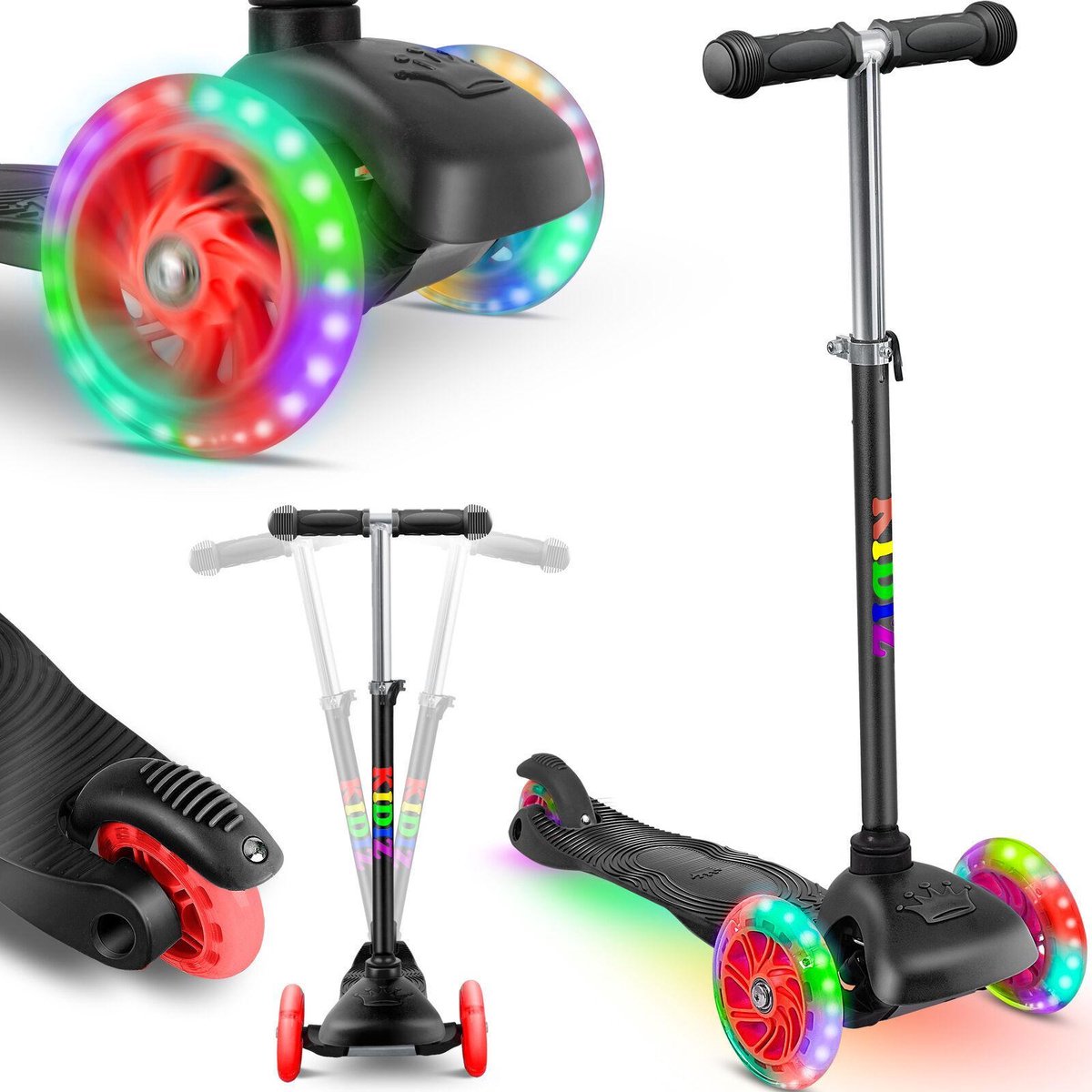KIDIZ®  Kinderscooter - Kinder step Jongen en Meisje 3 wielen  Met LED-wielen - kinderscooter - 3 three wielen step voor kinderen  ( ZWART )