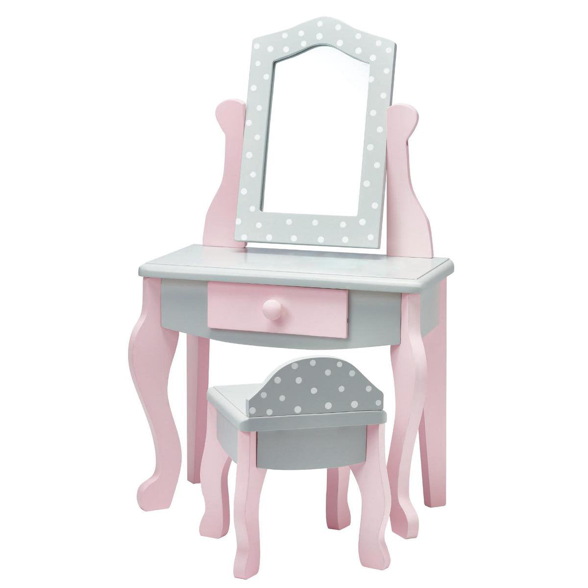 Olivia's Little World Houten make-uptafel met krukje voor poppen van 45cm TD-0207AG