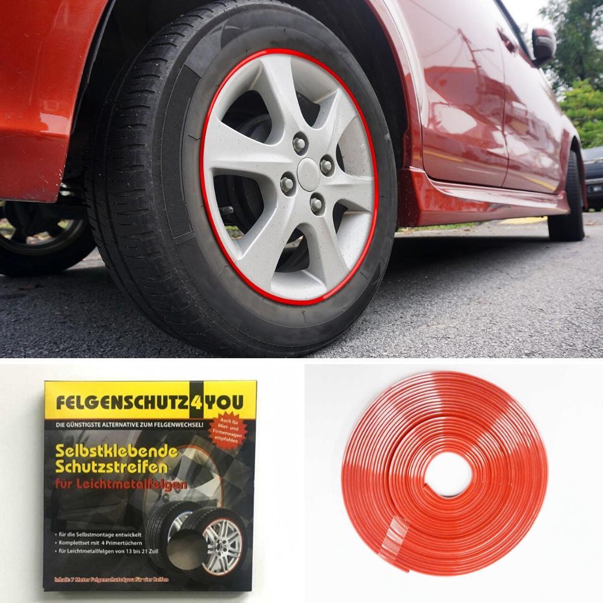 Bescherming voor velgen 7mx10mm rood