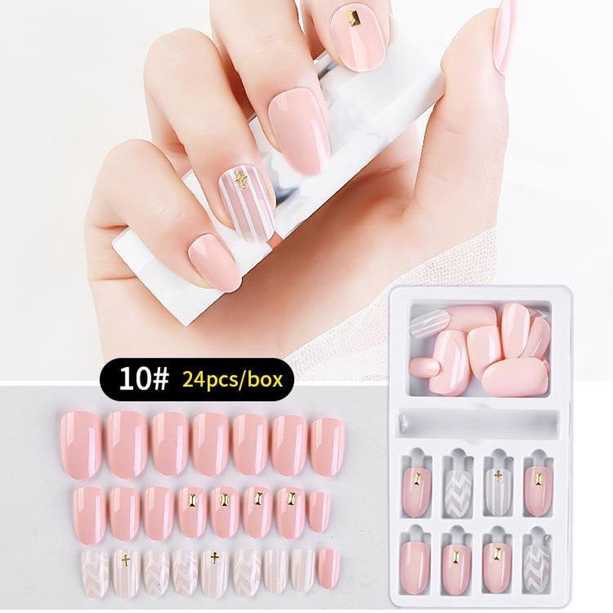 Herbruikbare Kunstnagels Strass #10 Roze/Clear 24st.