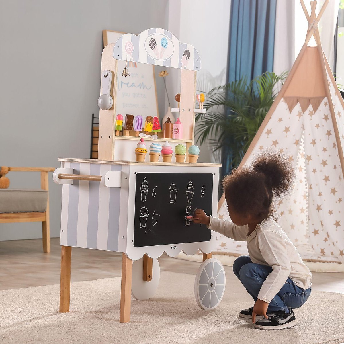 Viga Toys Houten IJskraam Inclusief Accessoires - Met Krijtbord