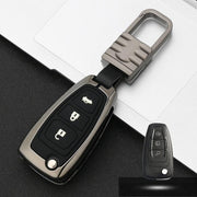 Auto Lichtgevende All-inclusive Zinklegering Sleutel Beschermhoes Sleutel Shell voor Ford B Stijl Vouwen 3-knop (Gun Metal)