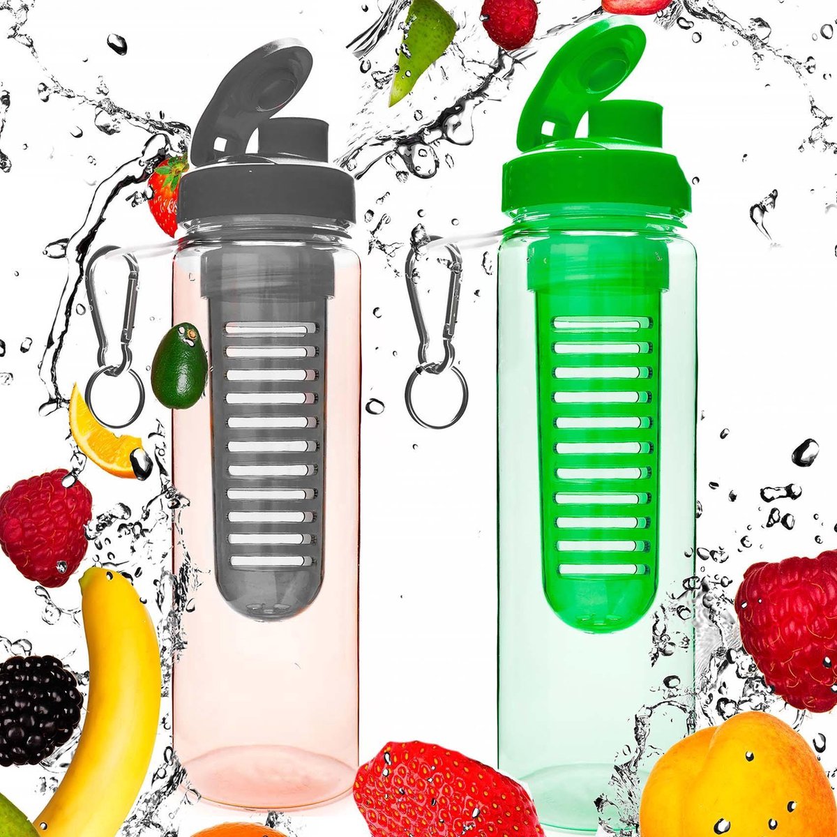 #DoYourFitness - 2x Fruitwater fles - »FruitInfusior« - Fruit infuser voor fruitpunches / groente spritzers - 700ml - zwart/groen
