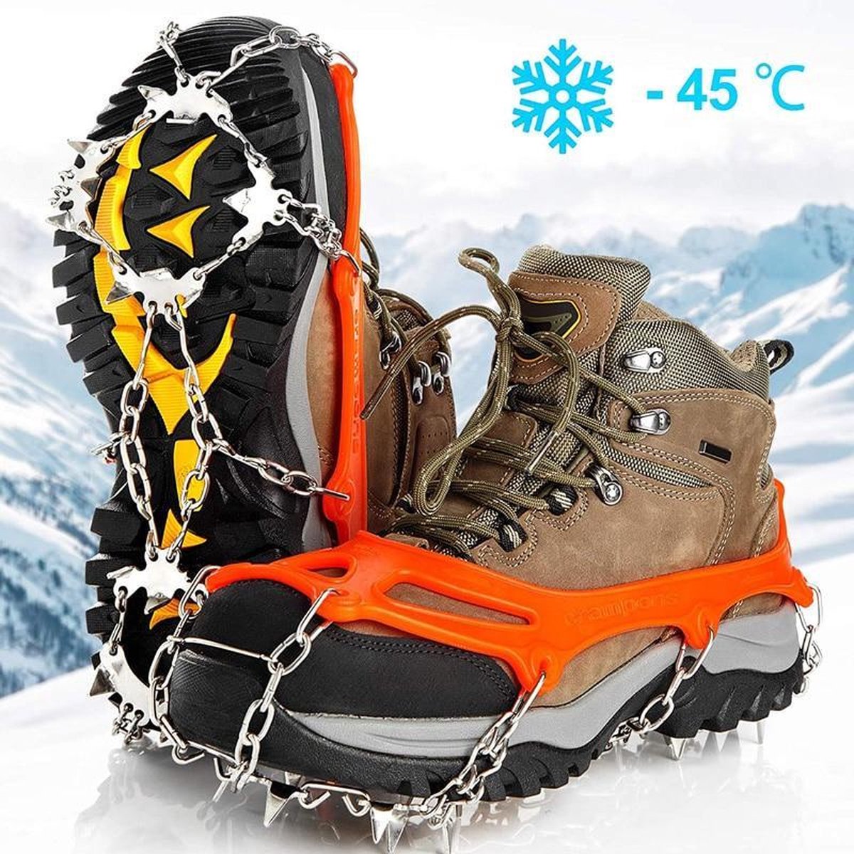 Baymate 19 Tanden Klauwen Rvs Nagels Spikes Schoeisel Ijs Tractie Systeem Stijgijzers Veilig antislip Overschoen Klimmen Accessoires Orange M