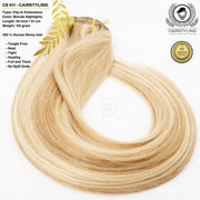 CAIRSTYLING Premium 100% Human Hair | Blonde Highlights Clip-in Hair Extensions CS611| 110 Gram | 51 CM (20 inch) | Haarverlenging | Best Quality Hair Long-term | Blonde Remy Clip Ins | Natuurlijke Haarverlenging | Inclusief Velvet Bag