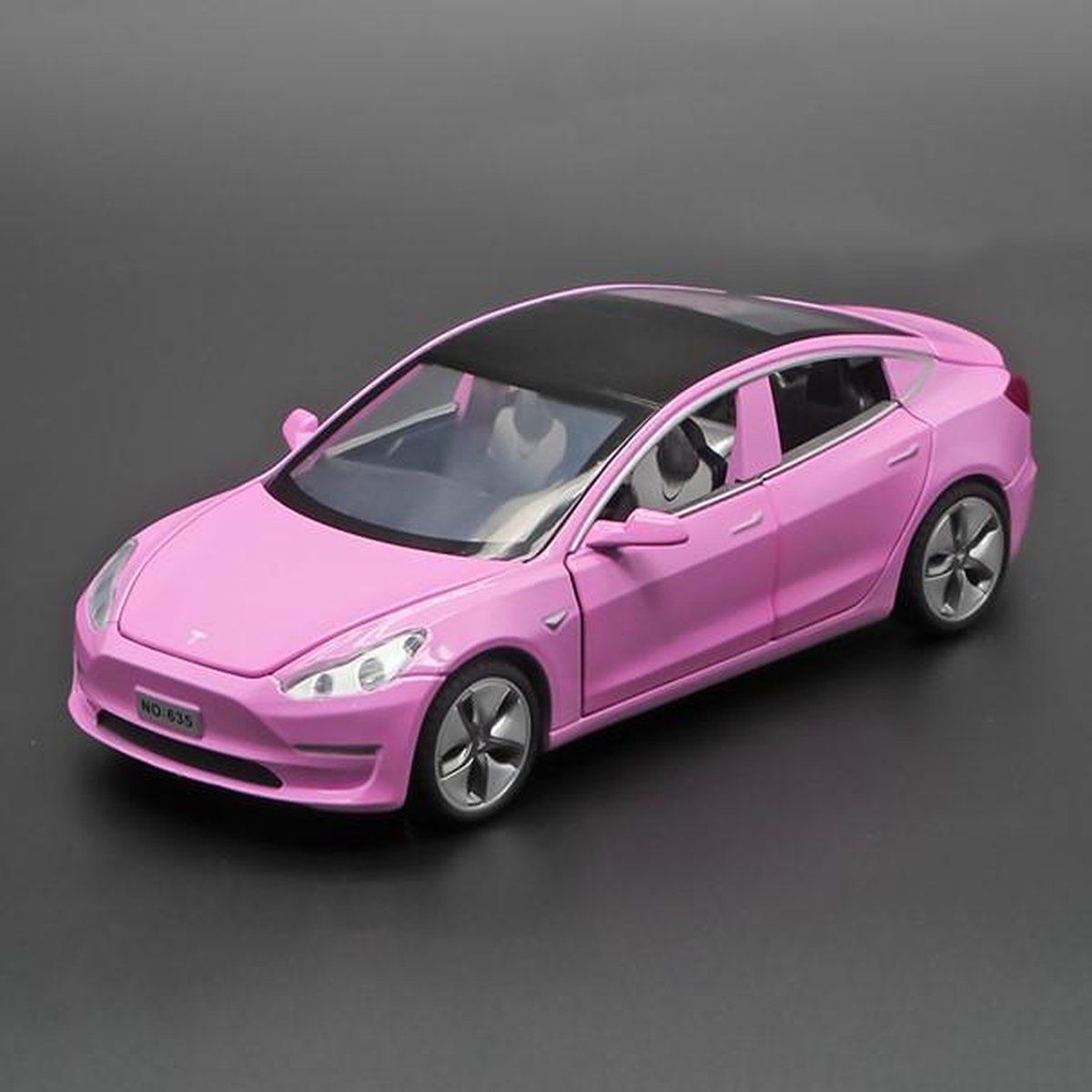 Tesla Model 3 Roze- Autospeelgoed - Metalen Auto Zes-Deur - Geluid en Inc Batterij - Trek speelgoed Auto Cadeau/Kado 16 CM