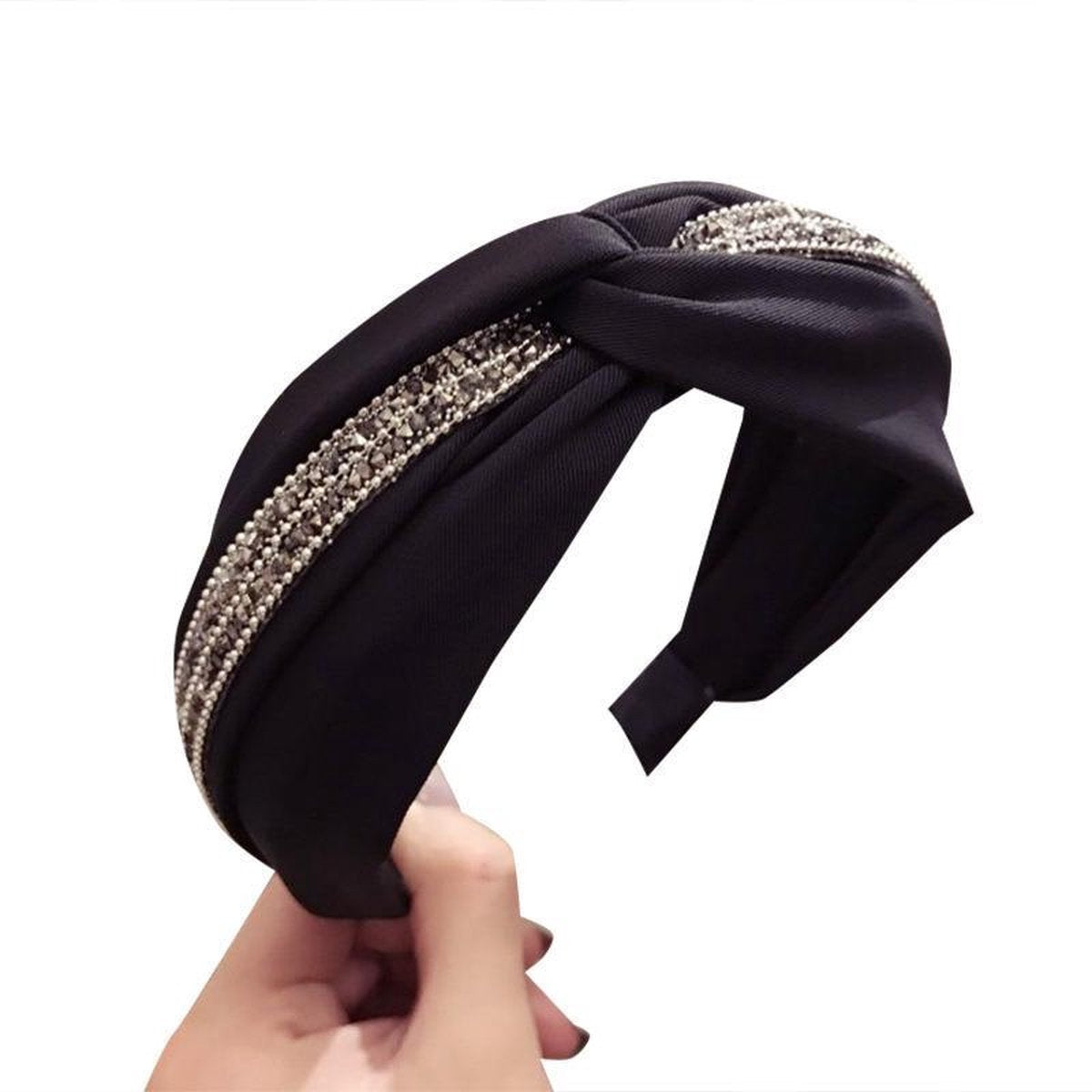 MINIIYOU® Diadeem zwart - Dames - twist - knoop - met kristallen - Valt gemiddeld tot groot