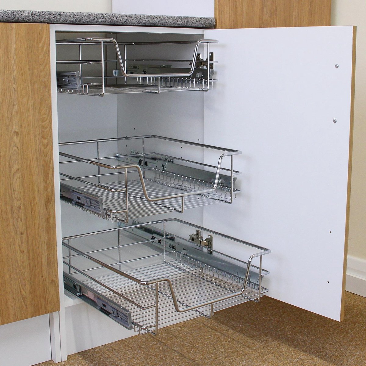 3 x KuKoo - Schuiflade opbergmand Keukenkast  - Losse Kast Lade Met Laderails - Organizer Rek - Opbergsysteem - SET - 40cm