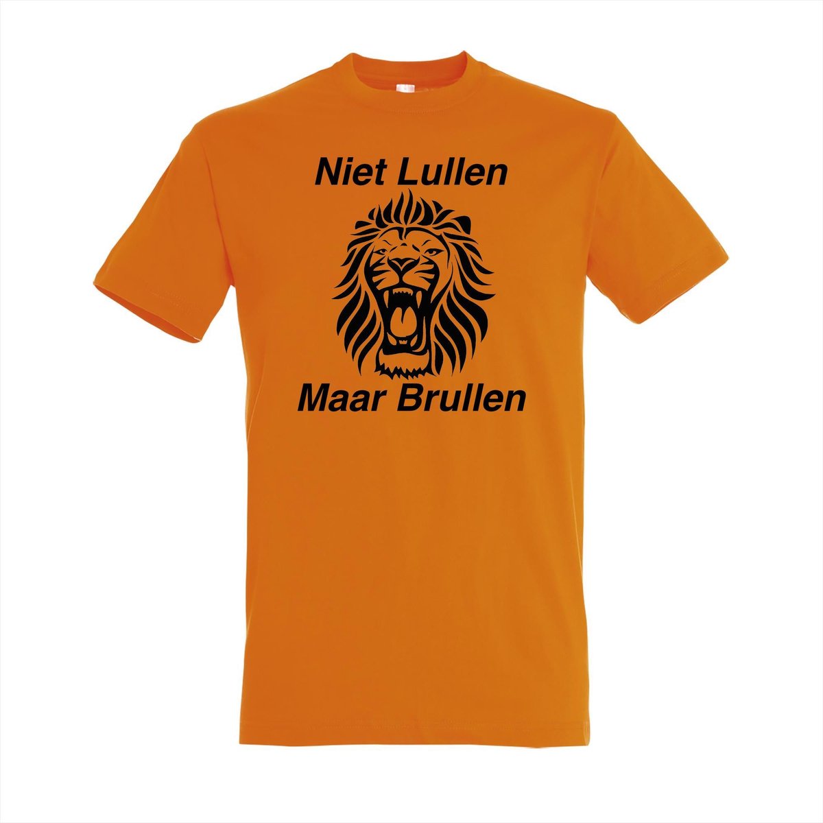 Oranje EK voetbal T-shirt met “ Niet Lullen Maar Brullen “ print Zwart maat XXXXL