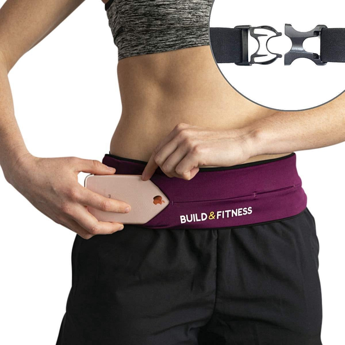 KW® Paarse Hardloopriem Unisex | Volledig verstelbare sluiting runningbelt | Fitnessriem sleutelclip | Geschikt voor alle telefoons | Riem belt running sport rennen | Voor training in fitnessclub oefeningen fietsen hardlopen