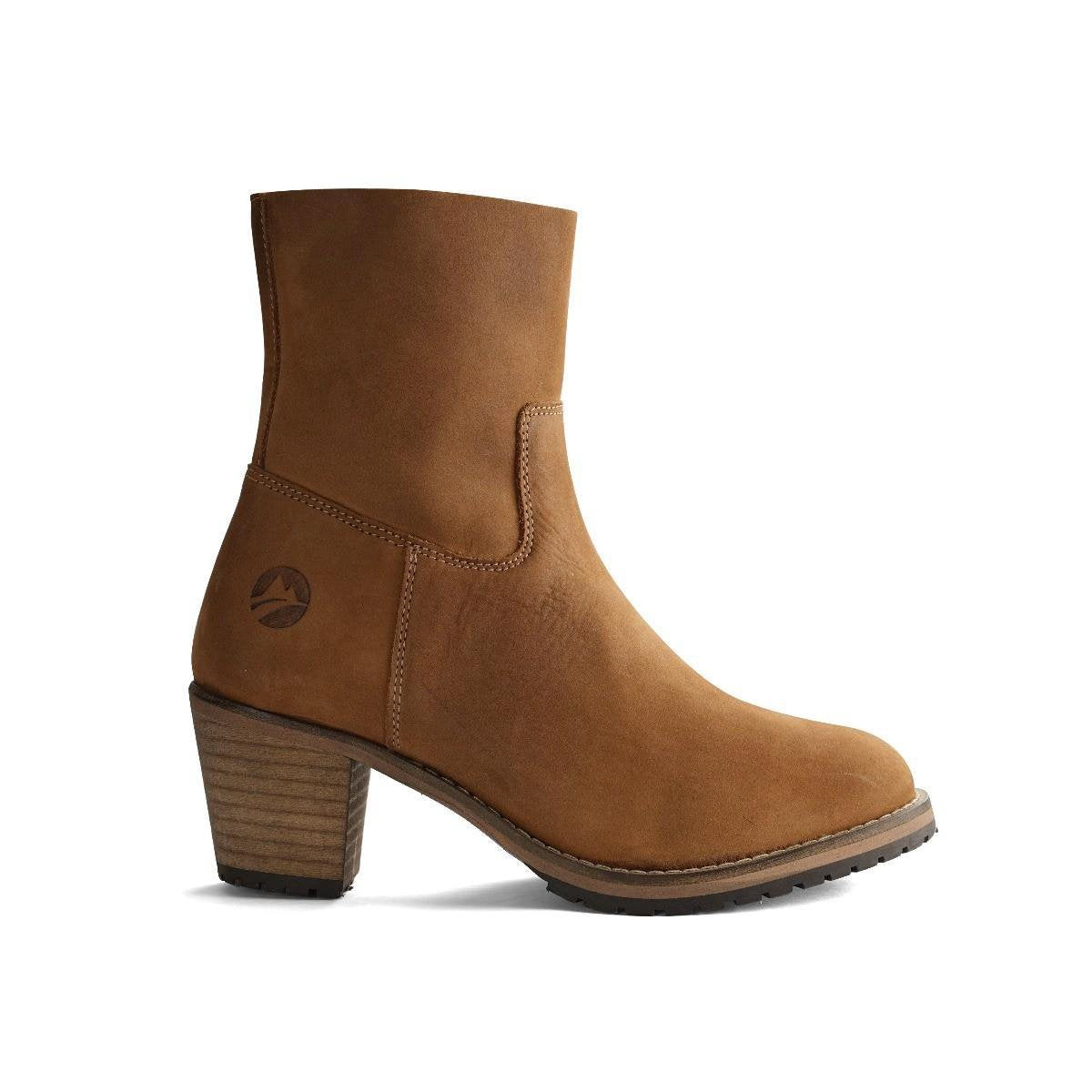 Travelin Bordeaux Nubuck - Dames enkellaars met hak - Cognac - Nubuck leer - Maat 37