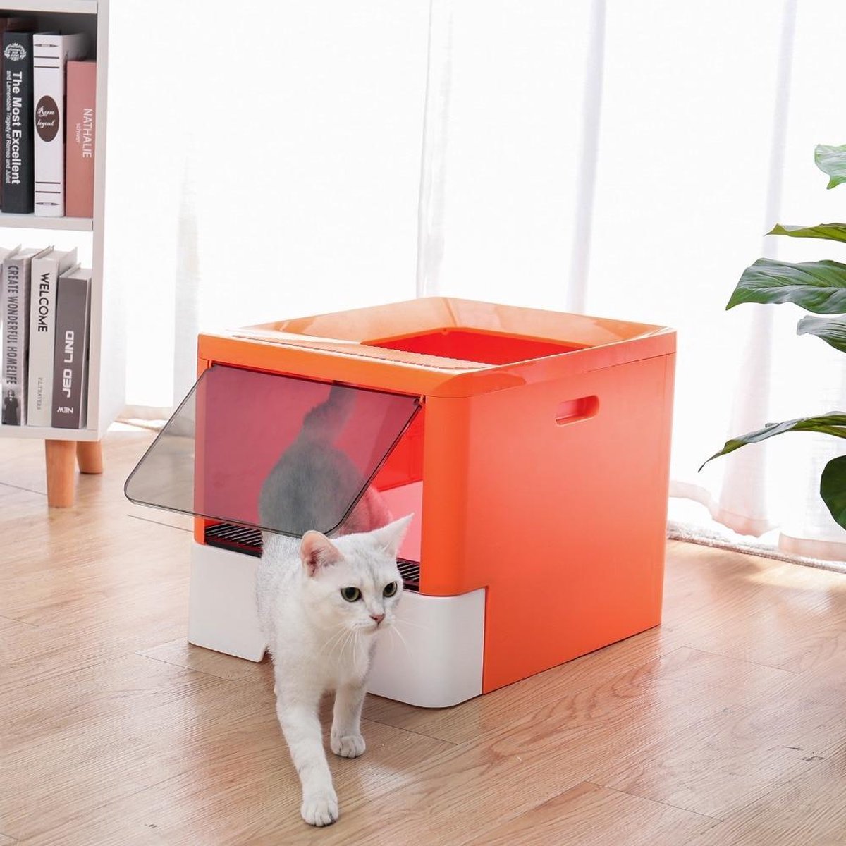 TBG Grote opvouwbare kattenbakpan met deksel Kattenpotje Topinvoertype Anti-spatten Kattenbenodigdheden met huisdier Plastic schep 3 kleurenARQ0063OG