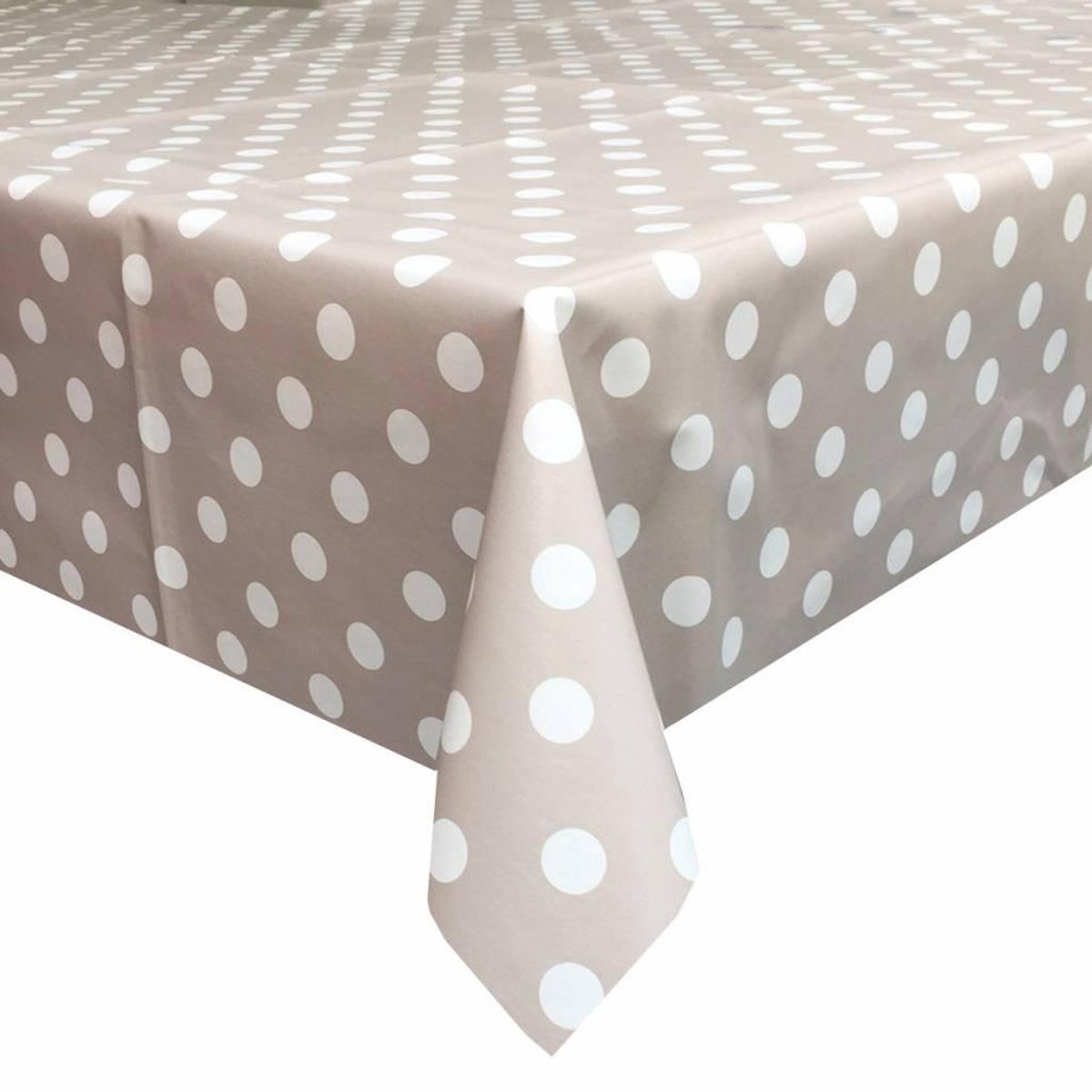 MixMamas Tafelzeil Rond - Ø 140 cm - Grote Stip - Taupe/Wit