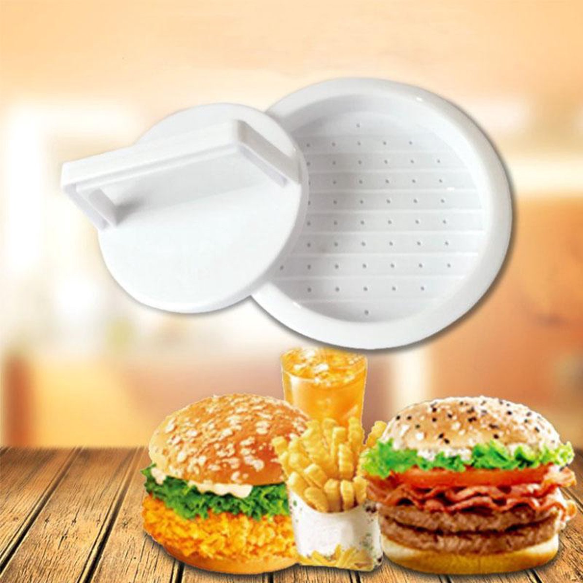Hamburgerpers - Hamburgerpersen - Hamburgervormer - Hamburger Maker - Hamburgerstempel - Wit