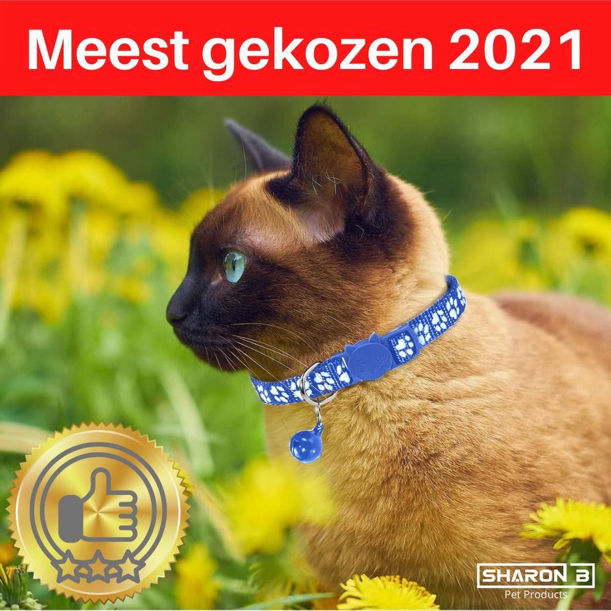 Reflecterende kattenhalsband | donkerblauw | Glow in the dark | Pootjes motief | Veiligheidssluiting | halsband kat | met belletje | veilig in het donker | Voorkom ongelukken | katten halsband | houdt uw kat veilig | Fluorescerend |