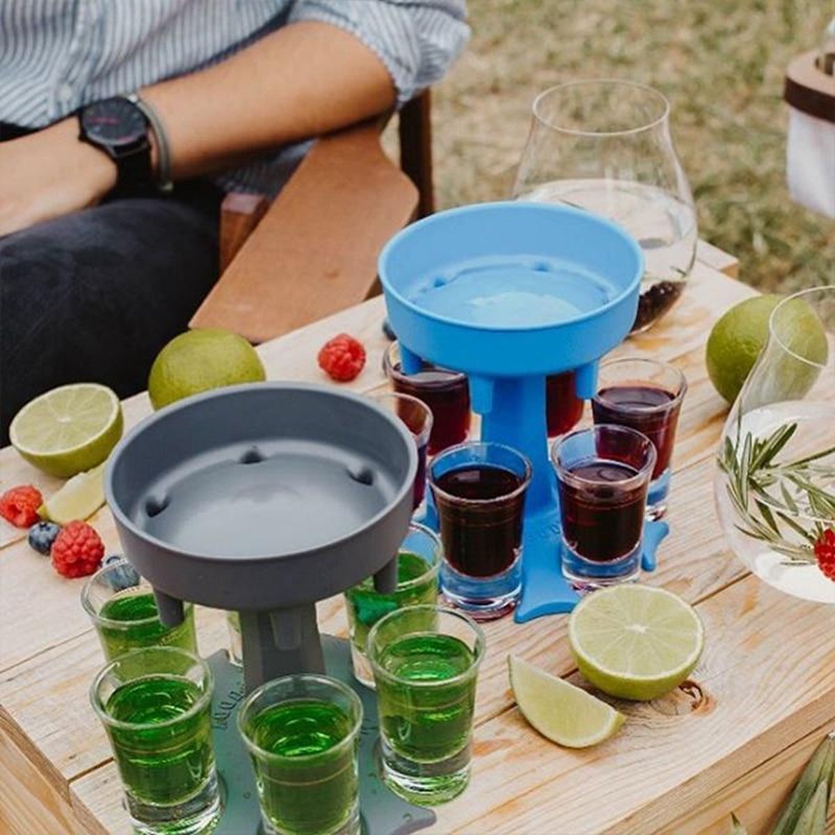 Shotfontein met 6 shot glaasjes - De shot verdeler en houder in 1 - shotjes - shotglazen - shotbuddy - dispenser - kado - feest