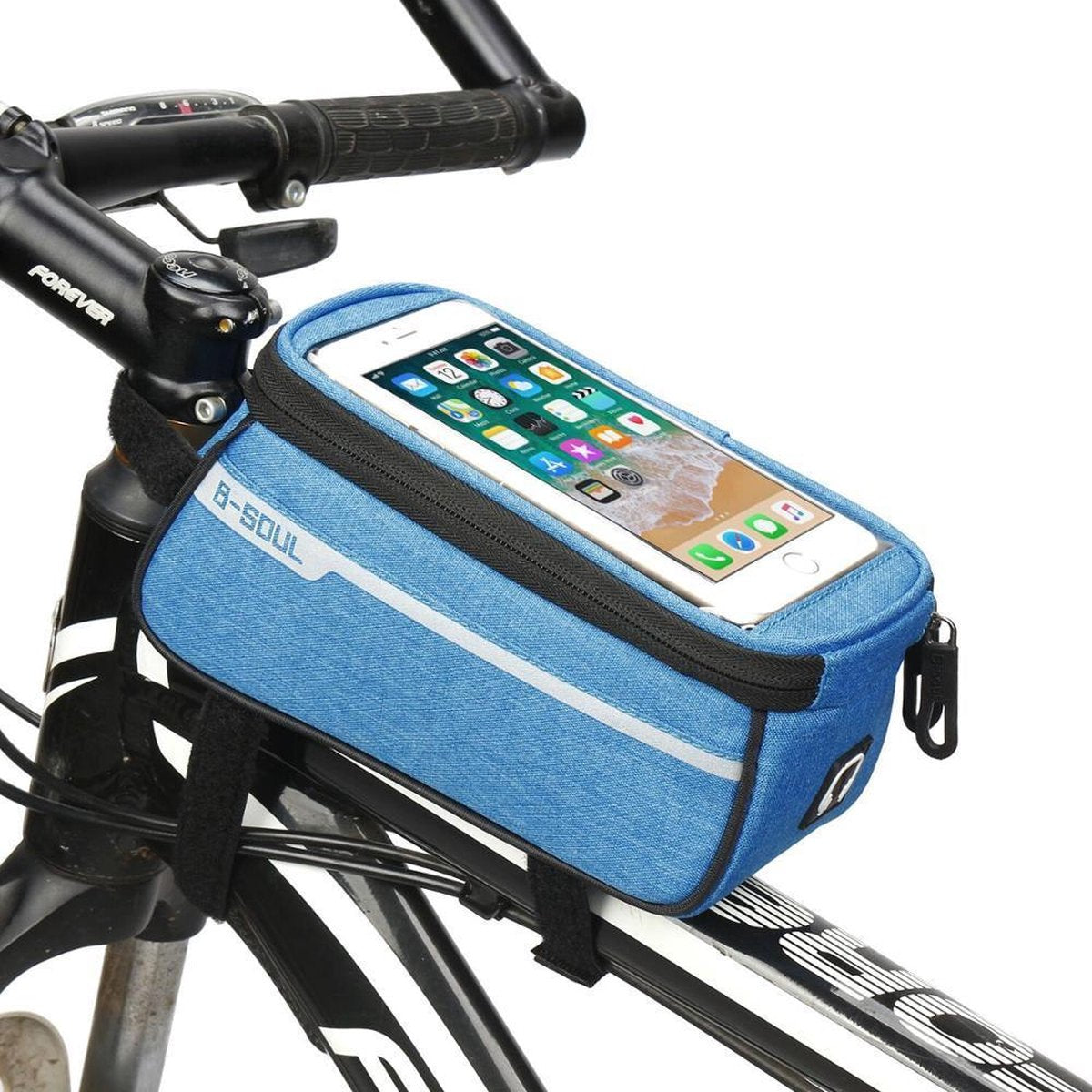Frametas voor Smartphone - Telefoonhouder Fiets - Universele Fietstas - Extra Opbergruimte - Powerbank | Blauw