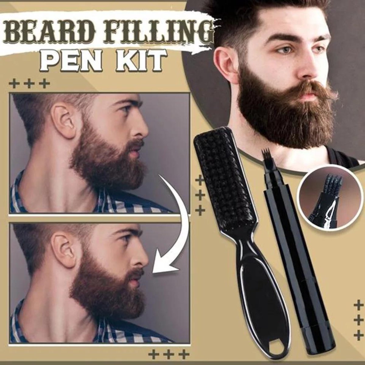 Missan: Baardgroei (Filler) Waterproof Zwart Original stift + Gratis Kwast - Baard pen - Baard groei - Natural Beard Growth Stift - Baard pen