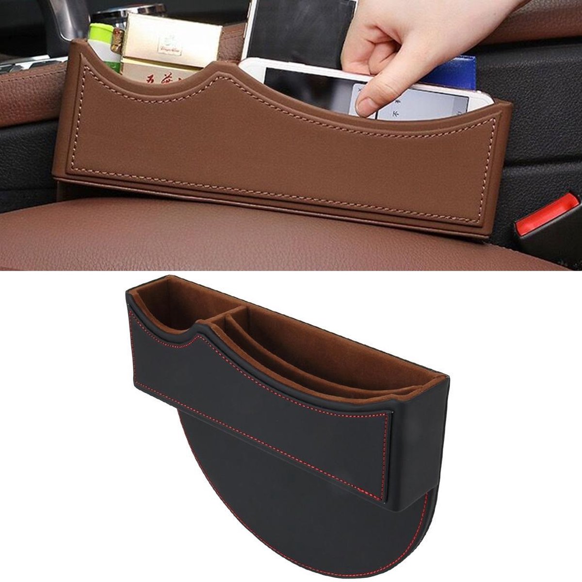 Autostoel Spleet Opbergdoos met Interval Auto Kloof Pocket Opbergen Opruimen voor Telefoon Pad Kaart Munt Case Accessoires (zwart)