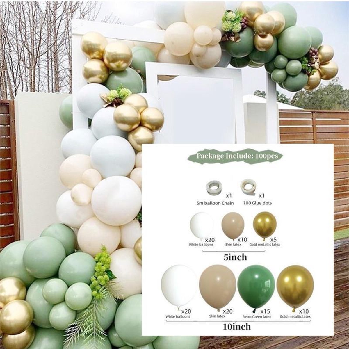 TDR-Ballonnenboog-Verjaardag-jubileum-Versiering-Olijfgroen (set van 100 stuks)