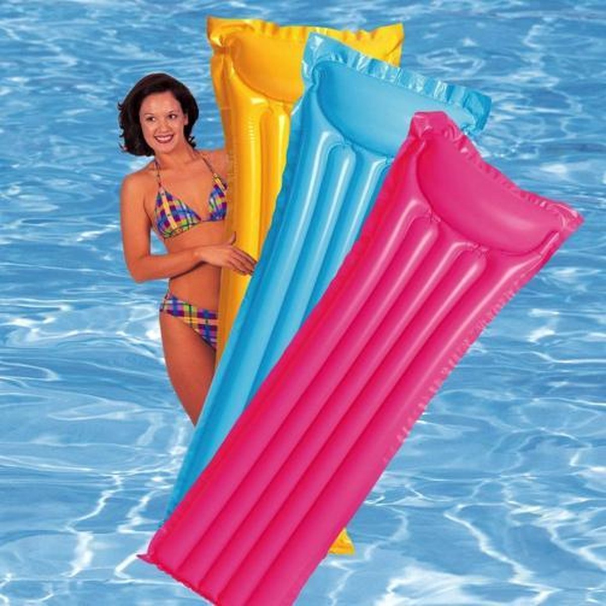 Stevig Vinyl 3 Felle Kleuren Zwembad Luchtmatras Set - 3 Stuks 183x69 cm - Roze