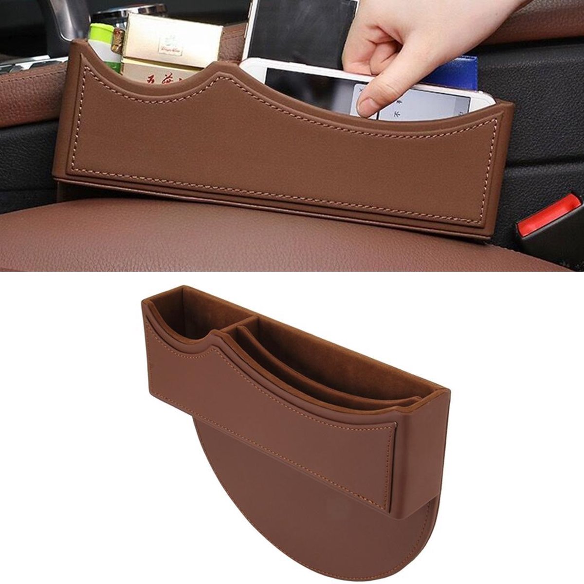 Autostoel Spleet Opbergdoos met Interval Auto Kloof Pocket Opbergen Opruimen voor Telefoon Pad Kaart Munt Case Accessoires (bruin)