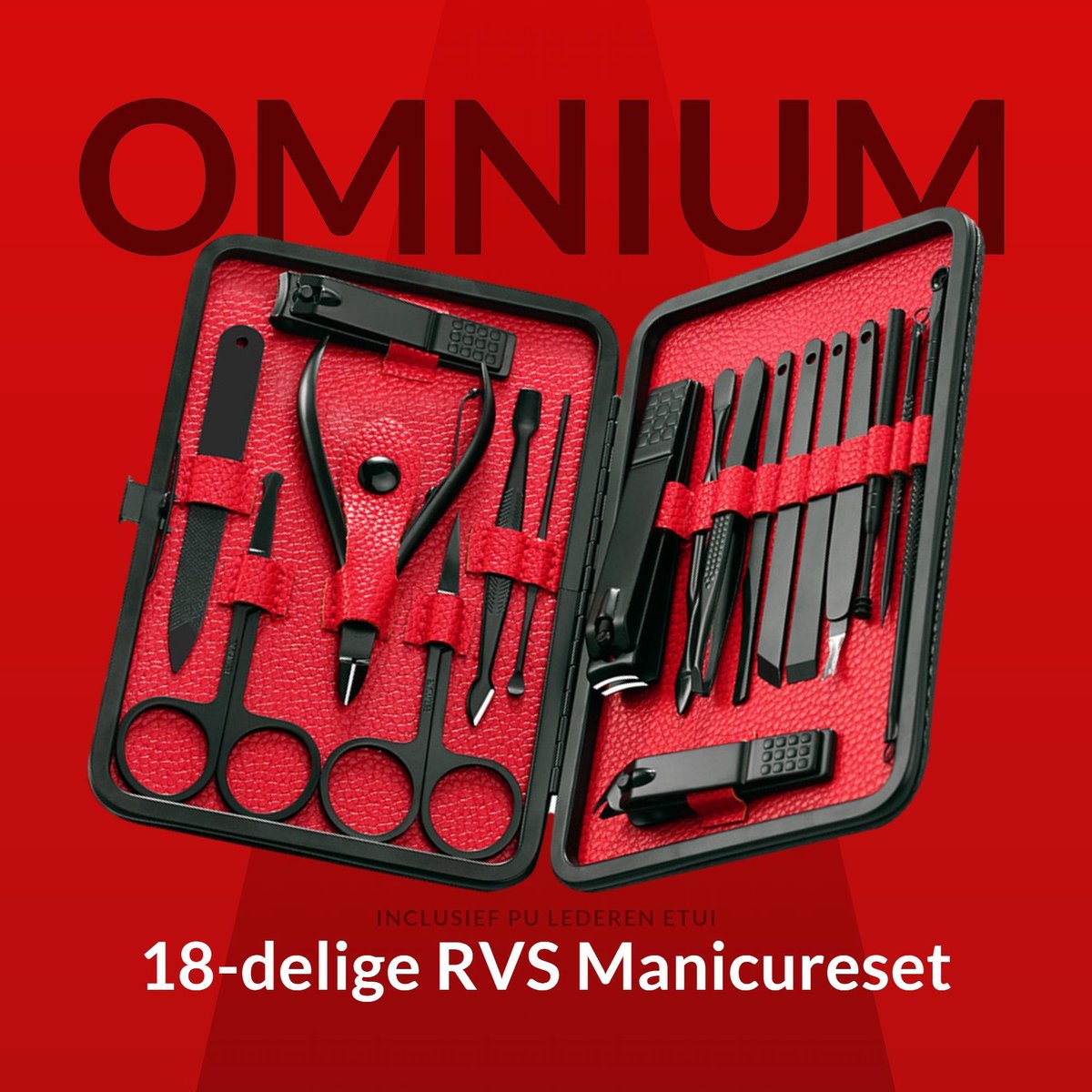 Omnium - 18-delige Manicureset - Pedicureset - Nagelverzorging - Nagelknipper - Reisset - PU Lederen Etui